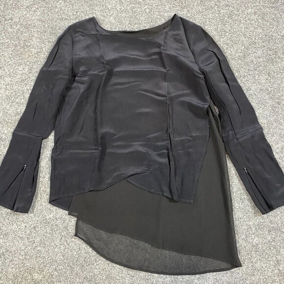 Allsaints Roder Top 0 Black Zip Sleeves Silk Blend - Picture 1 of 11